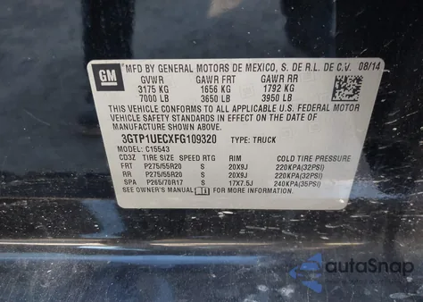 2015 GMC Sierra 1500 Sle z USA, uszkodzony, nr VIN 3GTP1UECXFG109320